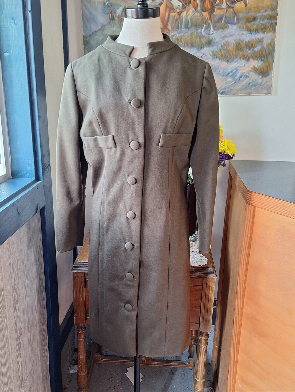 Vintage Handmade 1970's Wool Utilitarian Tailored Trench Coat